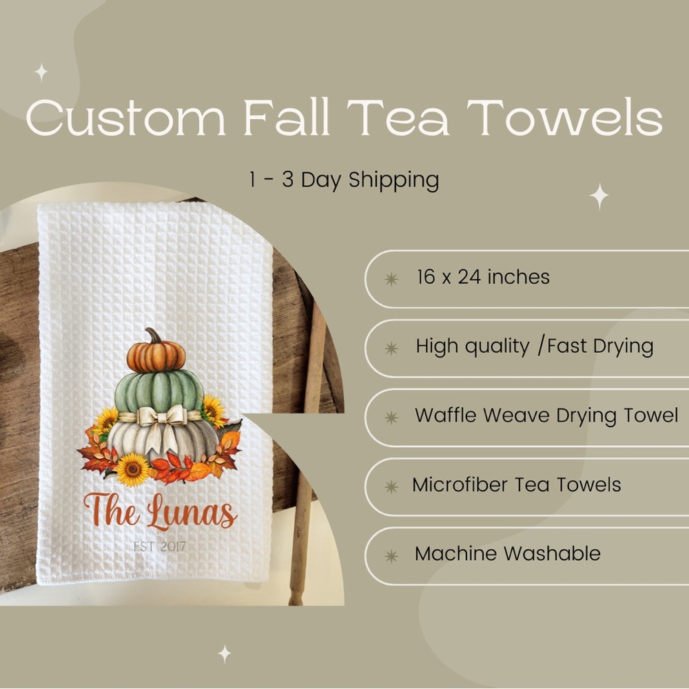 Custom Fall Tea Towel / Dish Rag - Picture 3 of 4